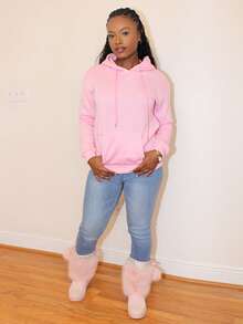 Steph T 女式连帽运动衫，带字母印花和抽绳开合，保暖内衬 FAITH OVER FEAR，长袖上衣 - 粉色 - 查看 1