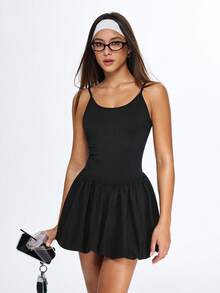 Eassivo Women's Black Ballet‑Style Sport Dress,Adjustable Straps, Ruched Skirt Overlay, Flirty Athletic Silhouette,Black Tennis Dress,Athletic Dress - Black - View 13