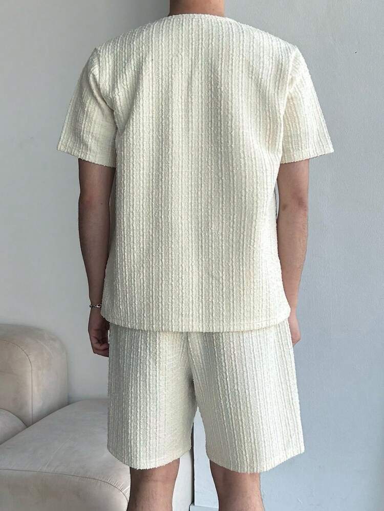 Men's Apricot Solid Color Short Sleeve T-Shirt And Shorts Set, Summer