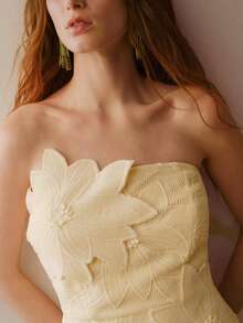 MOTF PREMIUM WOMEN'S FLORAL EMBROIDERY BANDEAU DRESS - Pale Yellow - View 2