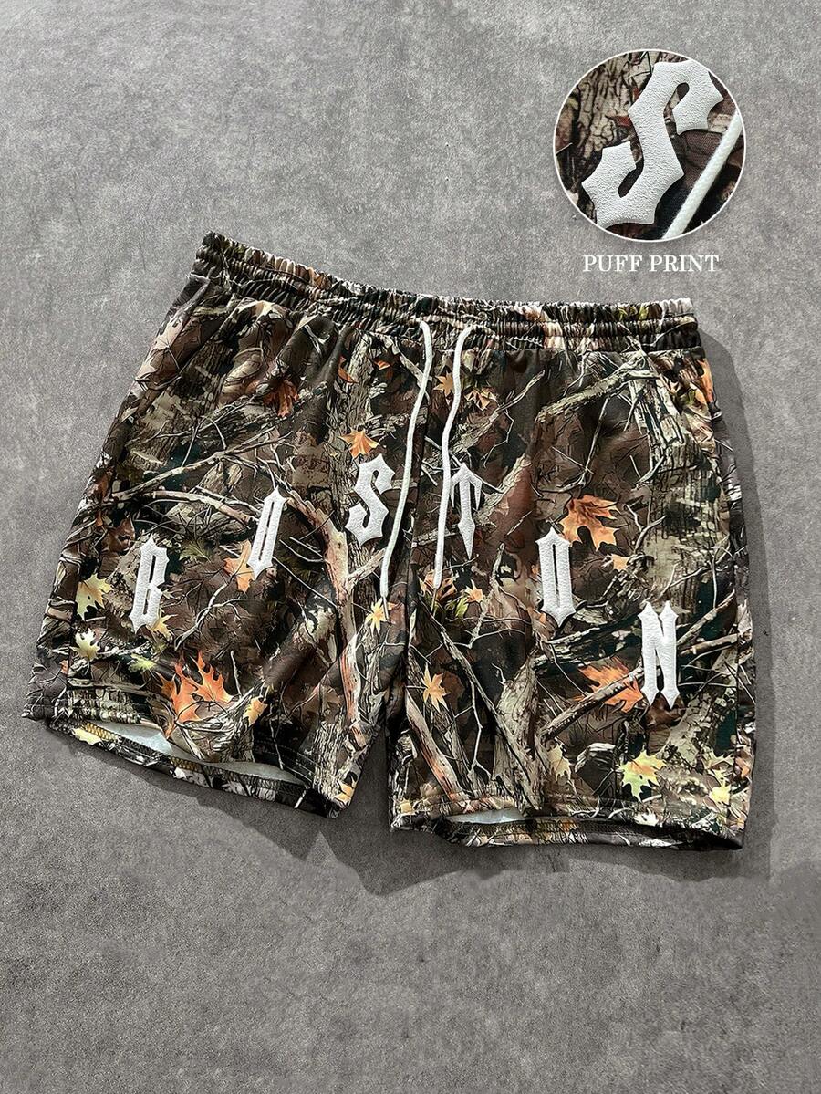 Manfinity Dauomo Pantalones casuales simples con estampado para hombres - Verde militar - Ver 1