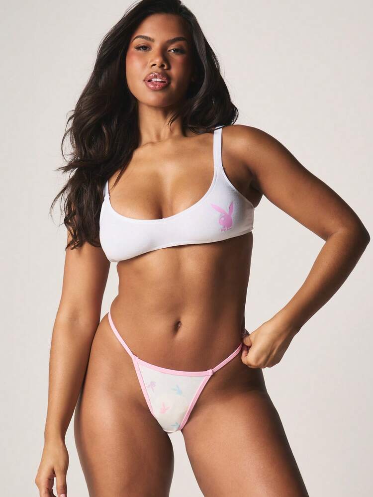 Missguided x Playboy Floral Print Thong Underwear Multi Pack With Contrast Trim And Minimal Coverage Lingerie Set For Women