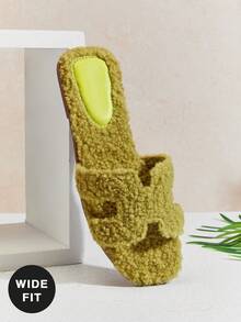 SHUZIA 女士大码时尚简约休闲毛绒家居拖鞋 夏季鞋 春季鞋 春假 复活节 母亲节礼物 宽楦 - 墨綠色 - 查看 4