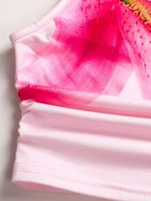 SHEIN Tween Girl Casual Vacation Off-Shoulder Lily Flower Print Fitted Ruched Knit T-Shirt And Fitted Long Skirt Set, Pink Floral Two Piece Set Long Skirt 2 Piece Set Flower Two Piece Girls - Pink - View 8