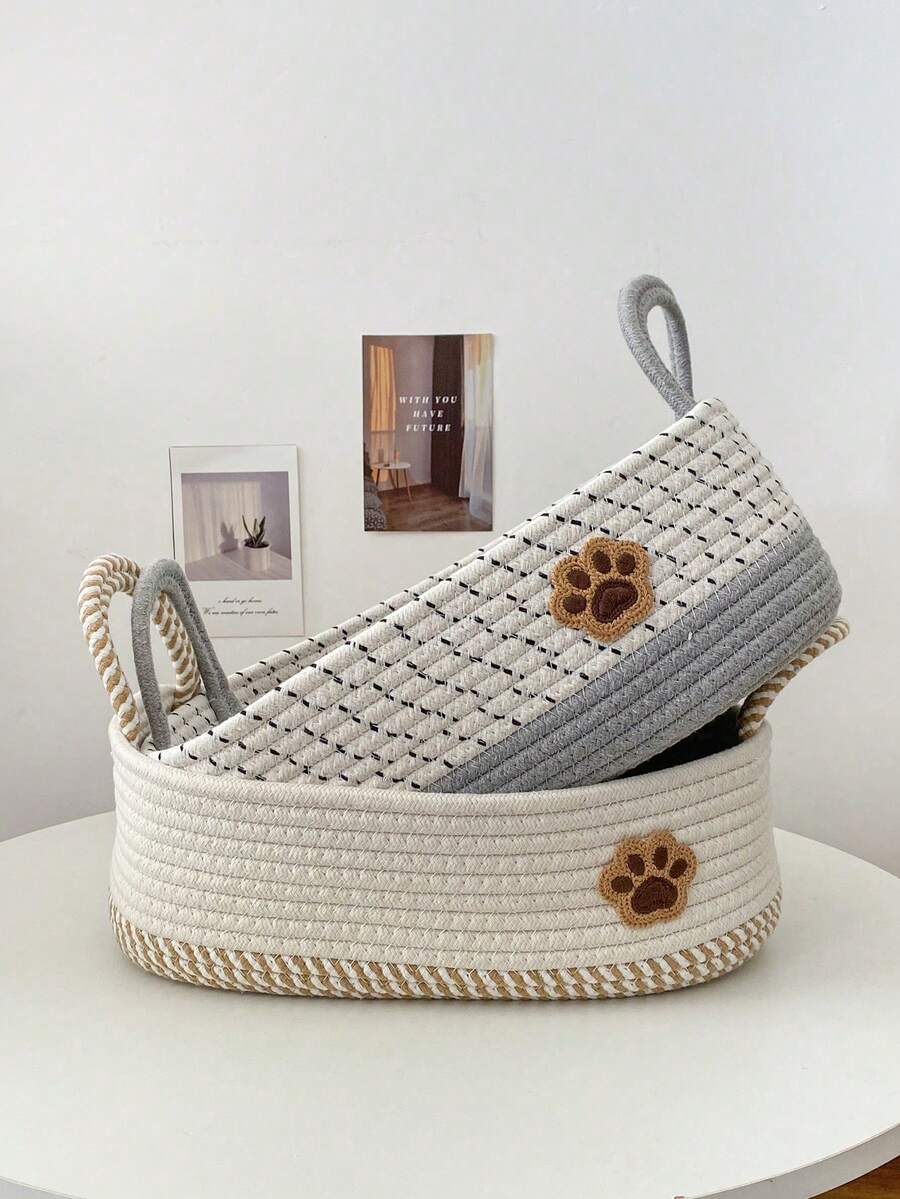 1pc Handmade Woven Pet Toy, Snacks, Accessories, Dirty Clothes Storage, Suitable For Home Desktop Clutter, Cosmetic Storage - Multicolor - View 1