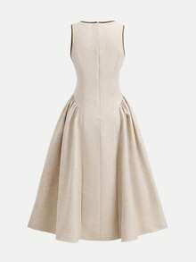 Firerie Kids 少女新款圆领镂空撞色系带腰侧荷叶边下摆无袖褶皱连衣裙，后背拉链，时尚、年轻、优雅、百搭，收腰设计，适合春、夏、秋、冬四季穿着。 - 杏色 - 查看 2