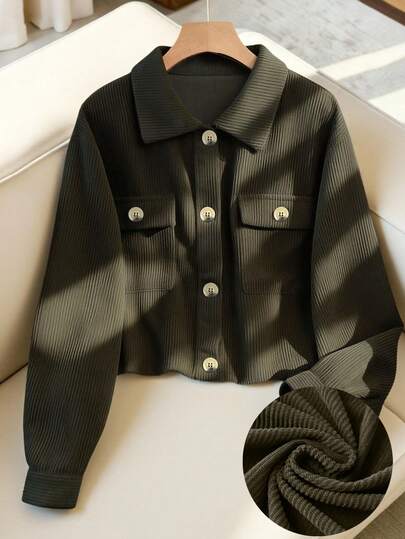 GlowEve CURVE Plus Size Women Ribbed Short Fitted Casual Thin Jacket