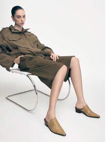 Mnmlis Giày mules cao gót mũi nhọn đính đá thời trang nữ, thích hợp cho dịp Giáng sinh - Màu Khaki - Xem 4