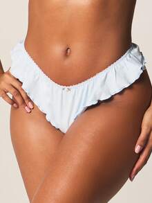 MISSGUIDED Frilled Thong Underwear With Ruffled Edges And Delicate Rose Charm Detail Comfortable Everyday Intimate Lingerie - Blue - View 5