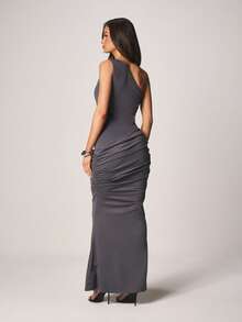 MISSGUIDED One Shoulder Draped Waist Ruched Detail Maxi Dress For Evening Special Occasions Formal Events - Grey - View 2
