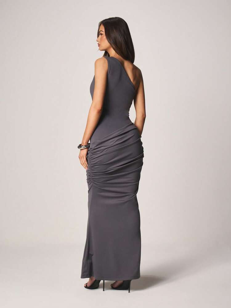 MISSGUIDED One Shoulder Draped Waist Ruched Detail Maxi Dress For Evening Special Occasions Formal Events