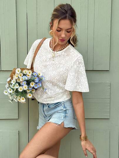 SHEIN Frenchy 女士纯色圆领插肩短袖宽松T恤