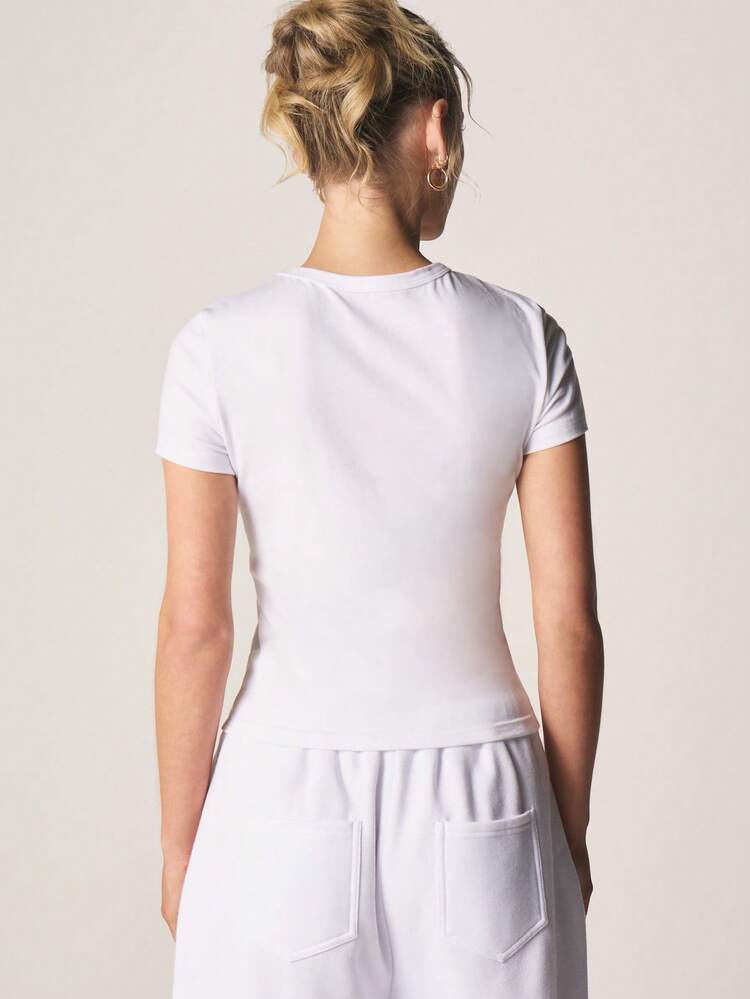 MISSGUIDED Ich liebe mich Grafik-Muster Kurzarm Rundhals Baumwoll T-Shirt, Selbstliebe Motivations Statement, lässiges Sommer-Oberteil