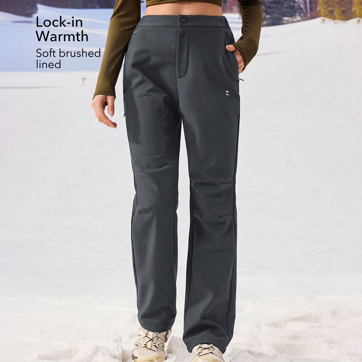 Pantalones de esquí para mujer, pantalones negros sólidos para exteriores, resistentes al agua, con forro térmico, para senderismo, camping, pierna
