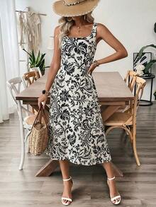 EMERY ROSE Đầm midi nữ in hoa, kiểu dáng thường ngày, thích hợp cho kỳ nghỉ hè. - Màu be - Xem 3