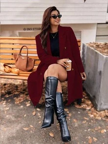Vionelle Áo khoác midi xám cao cấp dành cho nữ, Áo khoác ngoài ve áo hai hàng khuy thanh lịch dành cho nữ Áo khoác cỡ lớn Quần áo mùa đông cỡ lớn Áo khoác cỡ lớn Áo khoác cho phụ nữ cỡ lớn 8xl Quần áo phụ nữ Áo khoác mùa đông cỡ lớn dành cho phụ nữ - Màu Đỏ Sâu - Xem 5