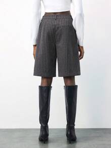 Maija 2025春夏新款灰色条纹侧袋喇叭裤，优雅女士西装裤，适合派对、都市通勤、职场等场合。 - 灰色 - 查看 4