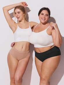 LUVLETTE Plus 3-Pack Cotton High Waist Briefs Women Underwear Panties Set-Black - Multicolor - View 10