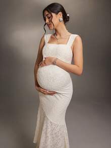 Cheriluna Maternity 优雅不对称下摆无袖孕妇连衣裙，适合拍照 - 米色 - 查看 5