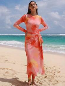 Swim Shayni Women's Tie-Dye Print Long Sleeve Zipper One-Piece Swimsuit, Suitable For Beach Vacation - Multicolor - View 1