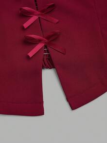 Sweetra Sexy Backless Bowknot Spaghetti Strap Camisole Top, Fitted Sleeveless Crop Top For Summer, Stylish And Versatile - Burgundy - View 6