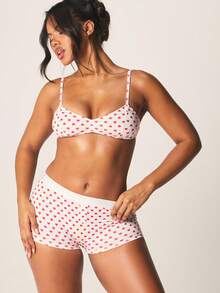 MISSGUIDED Heart Print Bralette And Boxer Brief Intimate Set Soft Cup Lingerie Collection Valentine's Day Sleepwear - Multicolor - View 4