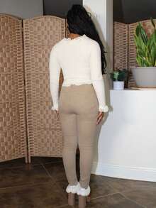 Steph T Women Jeans Tombol Kantong Zip Plain - Khaki - View 2