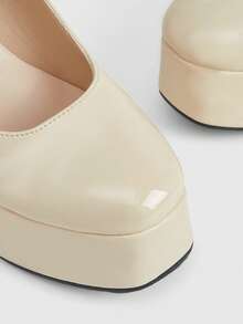 CUCCOO LuxiPop Women's Thick Sole High Heel Pumps, Round Toe Design, Elegant Leather Shoes, Sexy Club/Runway Style, All Season - Beige - View 4