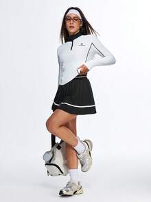 Gameset SHEIN Sport Black Athletic Pleated Skirt,Built‑In Shorts Skort, High‑Rise Logo Waist,Studio‑To‑Street Design,Skirt Tennis - Black - View 3