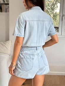 Rivivi Women's Fashion Washed Denim Romper - Light Wash - View 2