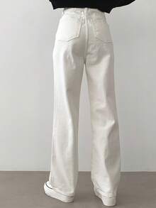 DAZY Solid Color Casual Straight Pants With Diagonal Pockets - White - View 2