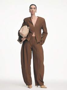 Mnmlis Sandalias de tacón alto elegantes y de moda con diseño de hebilla y punta puntiaguda sin respaldo para mujer - Caqui - Ver 8