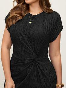 Comfylo Plus Size Women Black Summer Elegant Workwear Solid Color Twist Waist Bodycon Dress Carnival Outfit Party Luxury Valentine's Day Ruched Curve Casual - Black - View 6