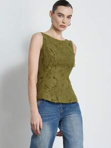 Aveloria Modichic Áo kiểu thời trang, thanh lịch, chất liệu jacquard màu xanh lá cây với tua rua và viền bèo nhún, thích hợp cho đi làm, hẹn hò và mua sắm. Thiết kế sang trọng và đa năng. - màu xanh lá - Xem 4