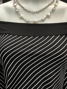 Jeanoix Women's Sexy Off Shoulder Striped Fabric Blouse - Black and White - View 5