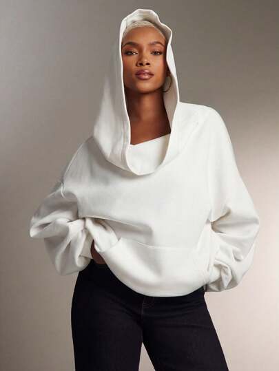 Denimoi Sudadera casual de mujer de unicolor con bolsillo y mangas largas de hombros caídos