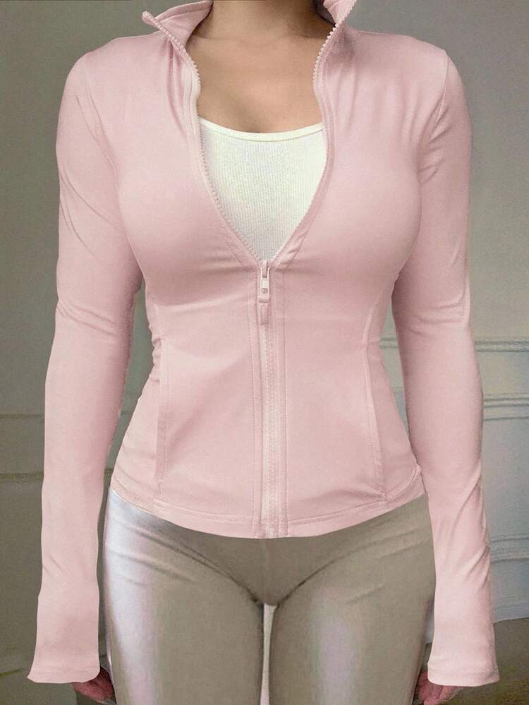 Women's Regular Fit Pink Cotton Casual Cardigan Jacket, Spring Fitness Wear
