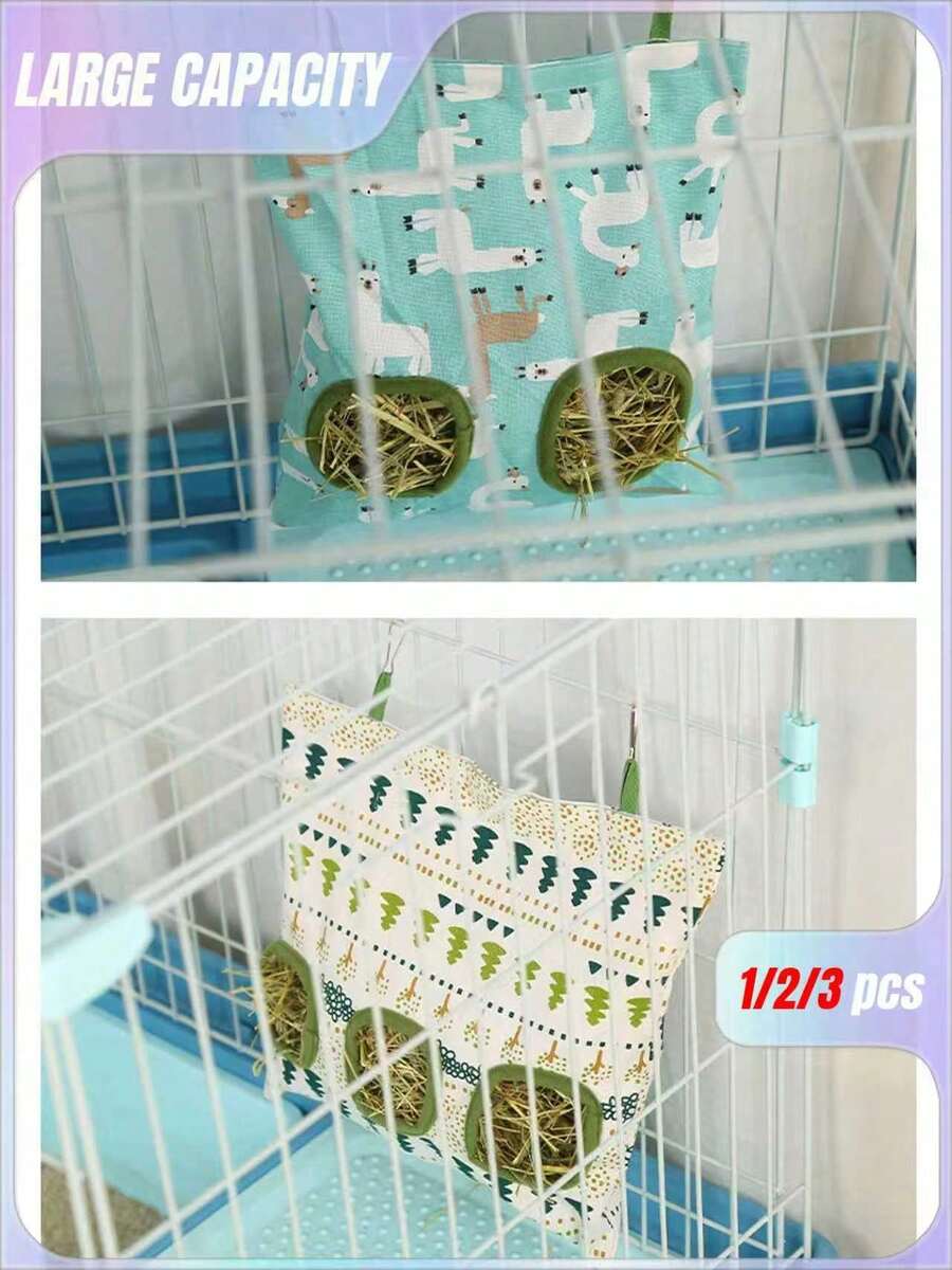 1 pieza Bolsa colgante para alimentar heno con gran capacidad, hecha de tela Oxford impermeable, adecuada para conejos y cobayas, apta para jaula de mascotas o colgar por separado