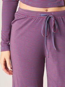 MISSGUIDED Ribbed Knit Striped Long Sleeve Button Front Crop Top Wide Leg Pants Two Piece Co Ord Set Fall Winter Lounge - Multicolor - View 5
