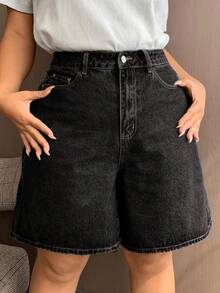 Dazy Plus Dark Wash Blue Butterfly Embroidery Back Pocket Straight Leg Capri Denim Shorts, Spring/Summer - Black - View 6