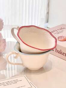 1 Set Embossed Wheat Pattern Ceramic Cup & Saucer, Vintage Baroque Nordic Wheat Design Coffee Cup & Saucer Set, French Afternoon Tea Dessert Cup & Saucer Set, Suitable For Restaurant, Living Room, Cafe - Multicolor - View 4