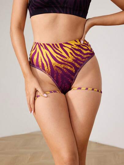 Menodora SHEIN Sport Calcinha Esportiva de Cintura Alta com Estampa Completa e Recorte Vazado para Mulheres