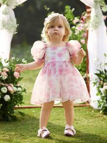 女宝宝优雅花卉图案可爱薄纱公主裙 - 彩色 - 查看 4