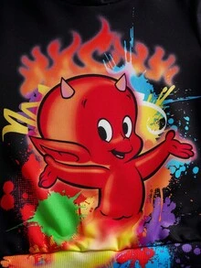 SHEIN HOT STUFF 2pcs/Set Young Boy Cute Streetwear Style Cartoon Pattern Hoodie & Pants Set, Comfortable Long Sleeve Sweatshirt And Pants Set - متعدد الألوان - مشاهدة 4