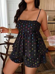 Weeklong Plus Size Women's Colorful Metallic Sleeveless Ruffle Hem Casual Vacation Outfit, Spring/Summer - Black - View 5