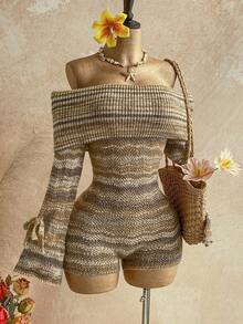 Soleia Women's Minimalist Off-Shoulder Knit Jumpsuit, Everyday Wear - Multicolor - View 5