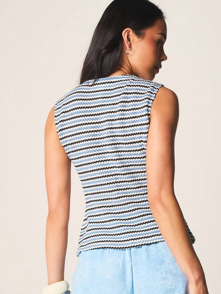 MISSGUIDED Chaleco sin mangas de punto a rayas de largo hasta la cadera, prenda de verano casual para capas
