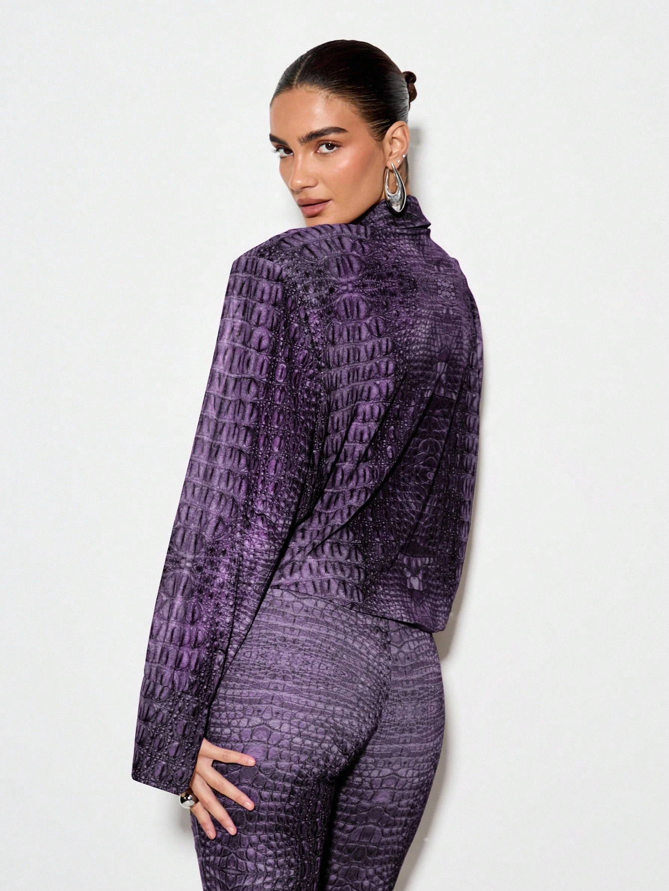 KIZN Textured Scale Print Bodysuit With Mesh Panel Collar