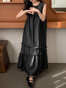 DAZY Girls Sleeveless Denim Dress - Black - View 6