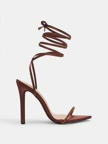 Glitzique 2025新款夏季时尚性感银色系带凉鞋，女士舒适舞会/夜店高跟鞋 - 棕色 - 查看 8